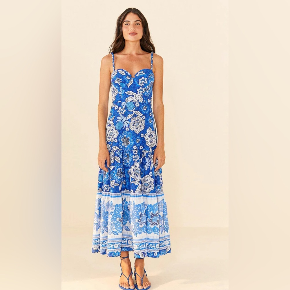 Farm Rio blue cotton midi dress